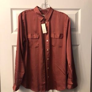 NWT Loft Sz Med Dusty Copper Blouse 100% Polyester